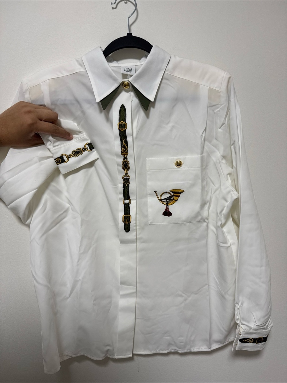 Vintage Lucia White Equestrian Trompe L'oeil Shirt — Edward Chapman Exclusive - Picture 3 of 11